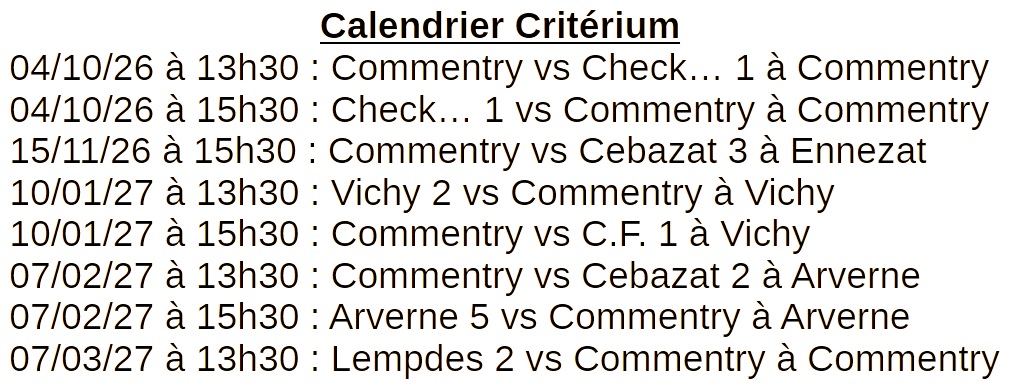 Calendrier Critérium
